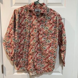 Vintage At Last Basics 100% Cotton Long Sleeve Button Down Sm Floral Design C12
